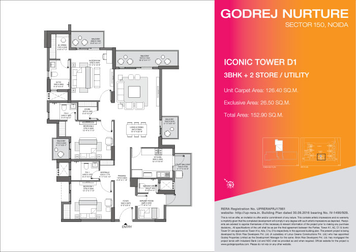 3 BHK + 2 Store / Utility (Iconic Tower D1)